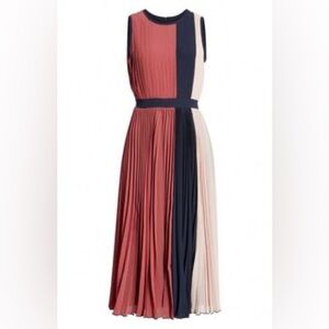 Alfani Women's Petite Colorblocked Pleated Midi Dress Malbec Size 8